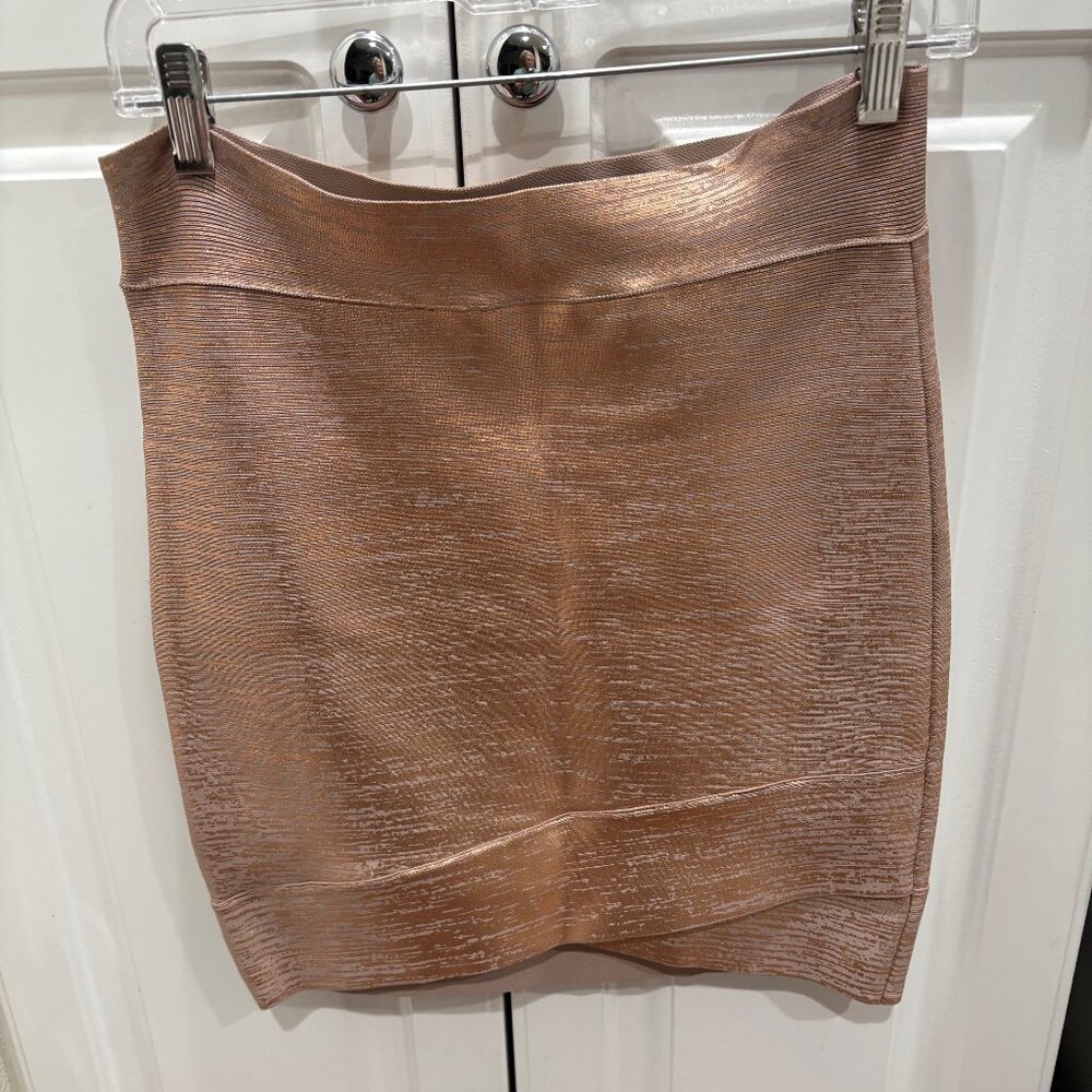 BCBG Max Azria Rose Gold Metallic Bandage Skirt